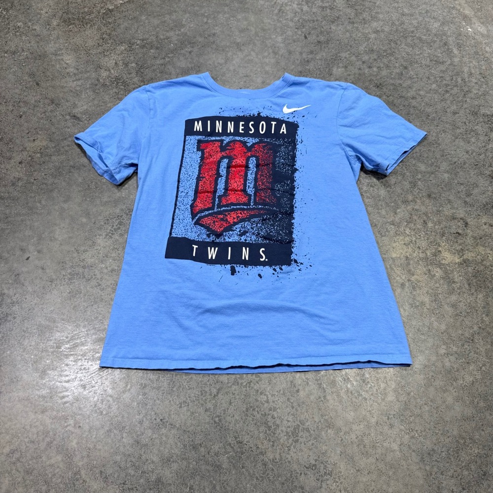 Nike T-Shirt Kids L Blue Minnesota Twins Graphic Athletic Cut Tee